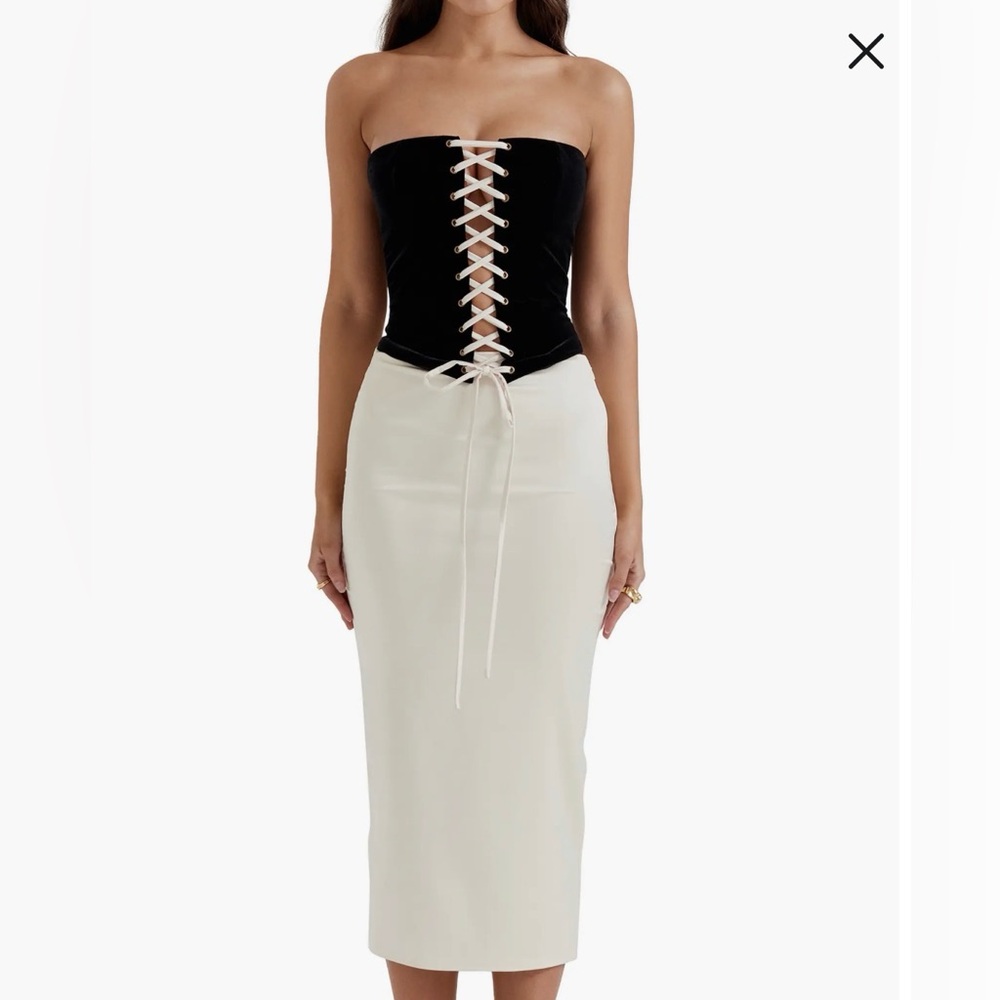 House of CB Jaina Strapless Dress Black Camel